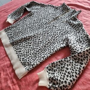 LOFT Black and Cream Leopard Print Turtleneck Sweater